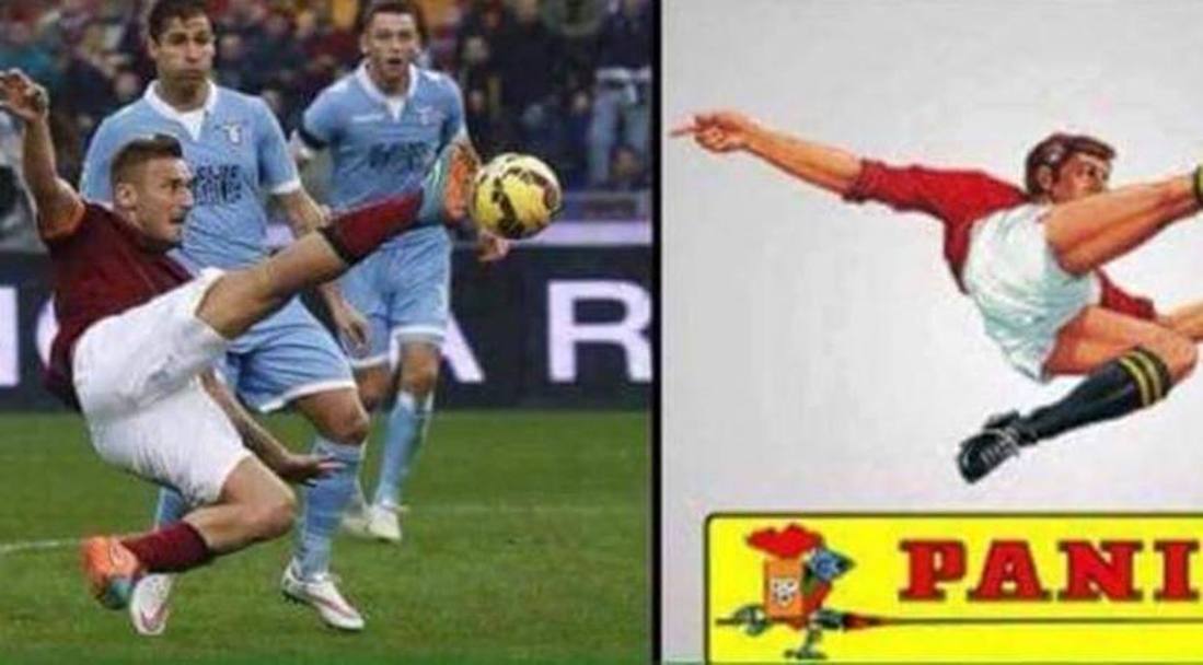 Il gol di Totti messo a paragone con la rovesciata di Carlo Parola, simbolo delle figurine Panini